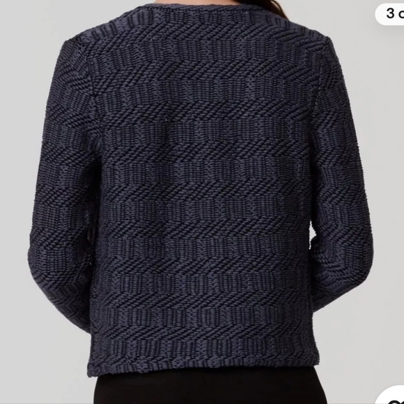 NWOT Loft L 3D knit asymmetrical cardigan, zipper, navy blue black - Picture 2 of 10